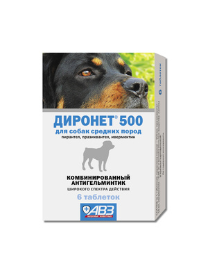 Диронет 500 антигельминтик д/соб сред. пород 6 шт