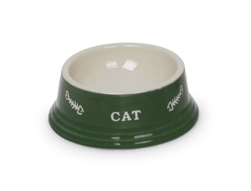 Миска NOBBY CAT 0,14 л 14 см x 4,8 см зеленая с рисунком керамика д/кош