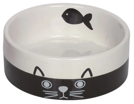 Миска NOBBY CAT FACE 0,25 л 12 см х 4,5 см чёрно-белая с рисунком керамика д/жив