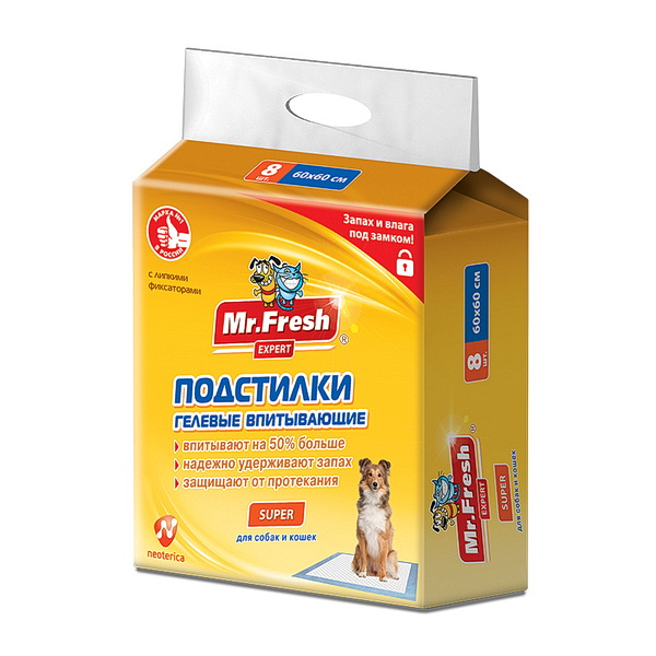 Пеленки Mr. Fresh Expert Super д/жив 60*60 8 шт