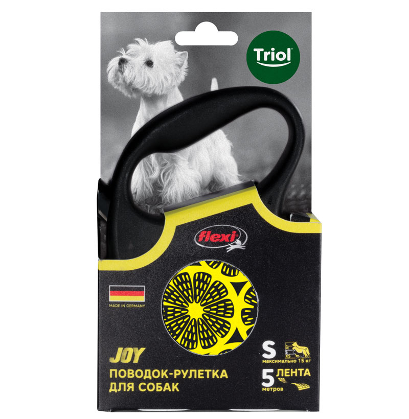 Поводок-Рулетка Flexi Joy Lemon S (до 15 кг) 5 м лента для собак