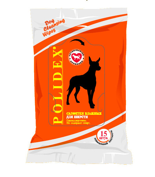 Салфетки влажн Polidex для шерсти собак 15 шт