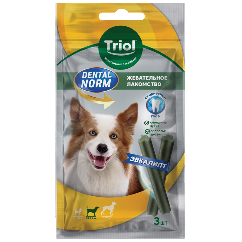 Лакомство Triol Dental Norm Палочки жевательные с эвкалиптом д/соб средн пор 75 г (3 шт)