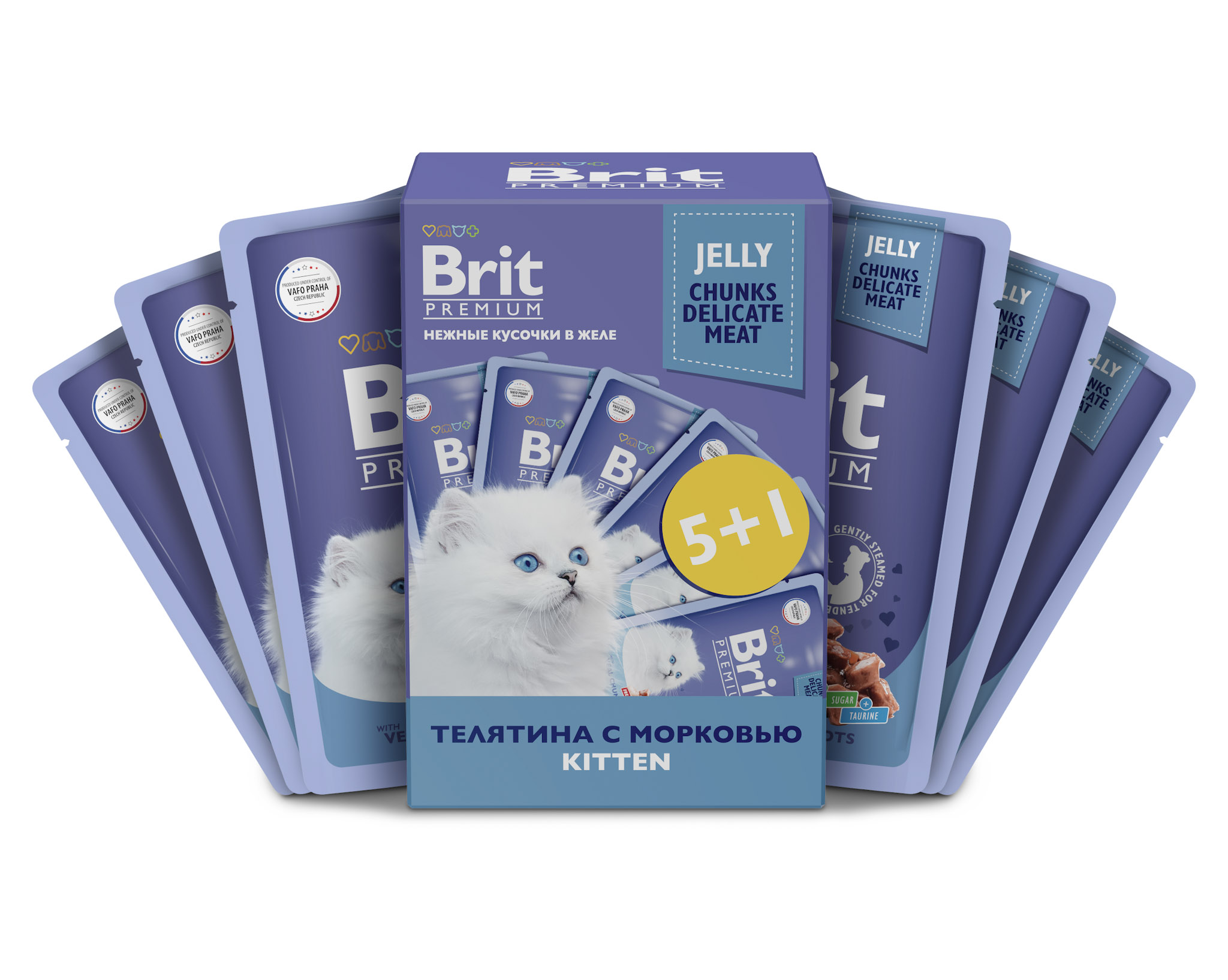 Brit Premium Набор паучей 5+1 Телятина и морковь в желе для котят 85 г