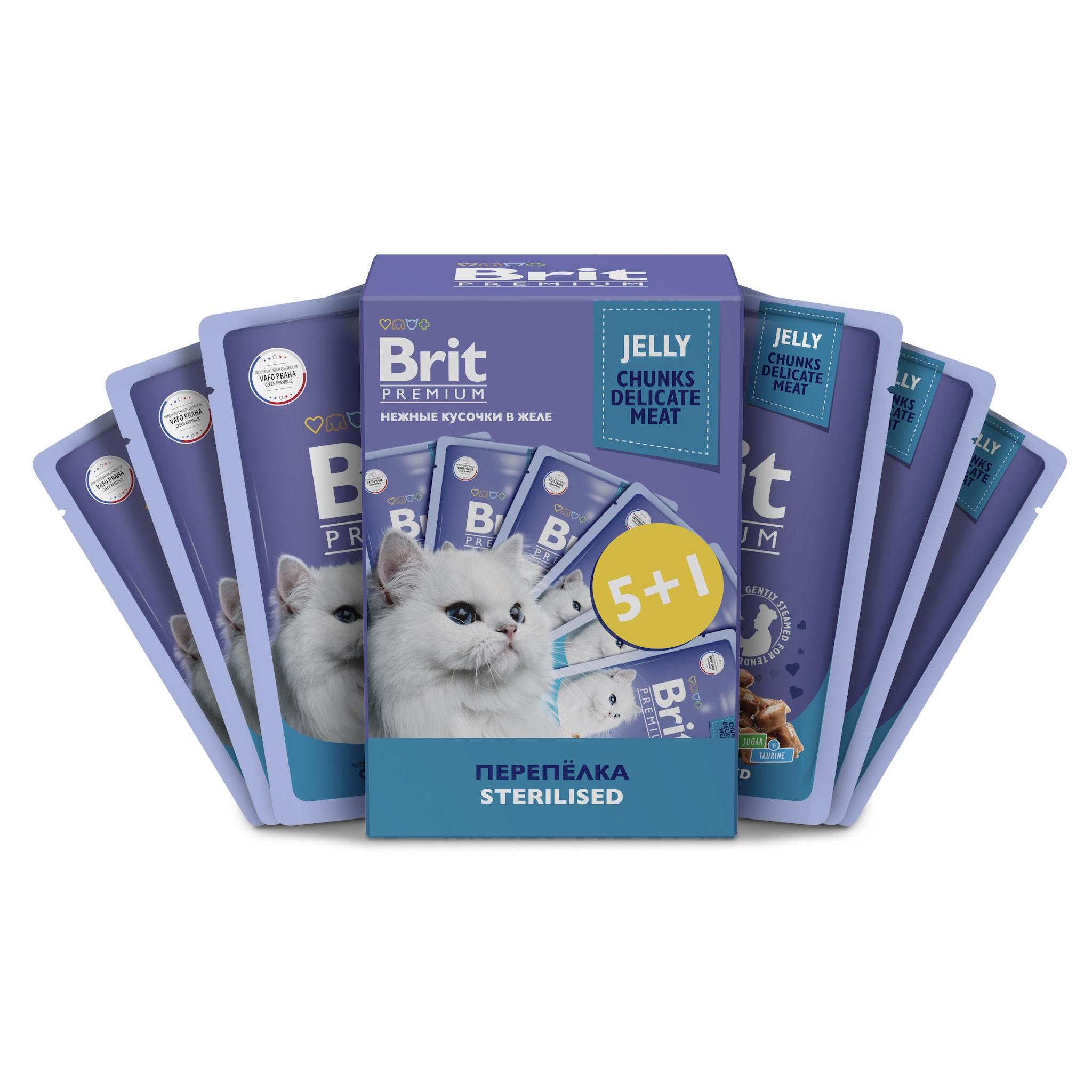 Brit Premium Набор паучей 5+1 Перепёлка в желе для стерилизованных кошек 85 г