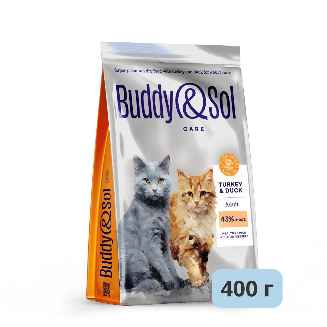 Buddy&Sol Adult Индейка и утка д/кош 400 г