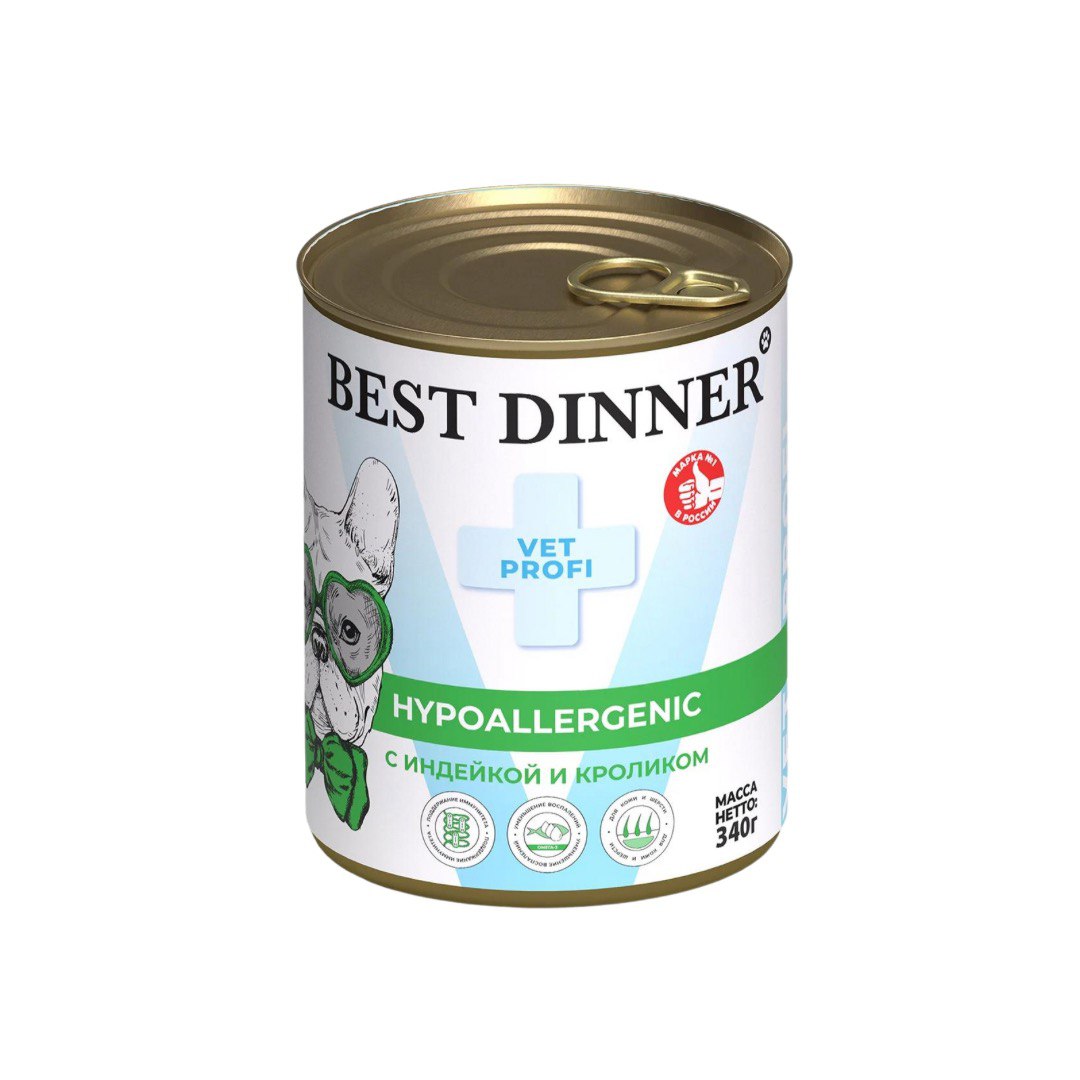 Best Dinner Exclusive Vet Profi Hypoallergenic Индейкой и кроликом конс д/соб 340 г