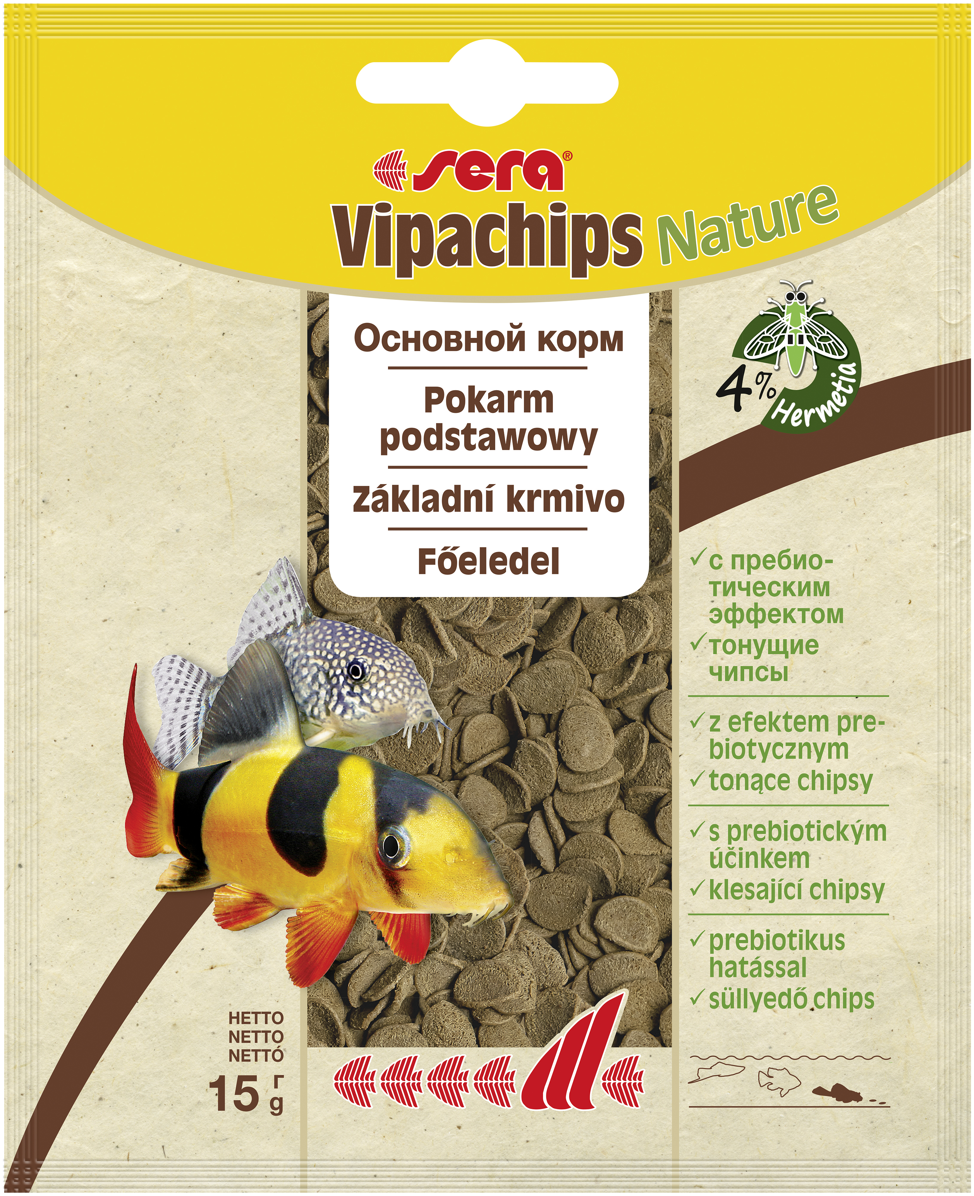 Корм SERA Vipachips Nature для сомов и донных рыб основной в чипсах пакетик 15 г