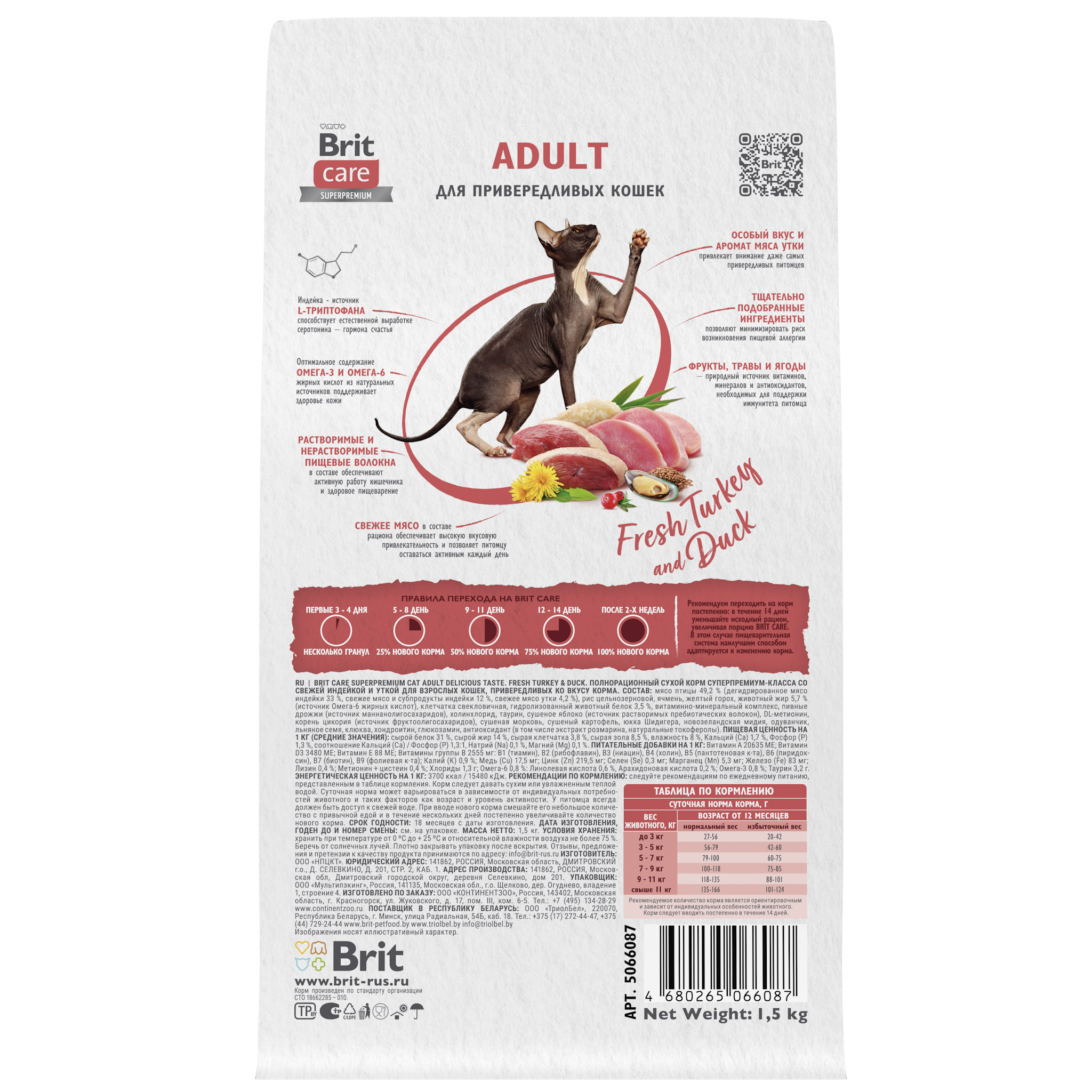 Brit Care Adult Delicious Taste Утка для кошек 1,5 кг