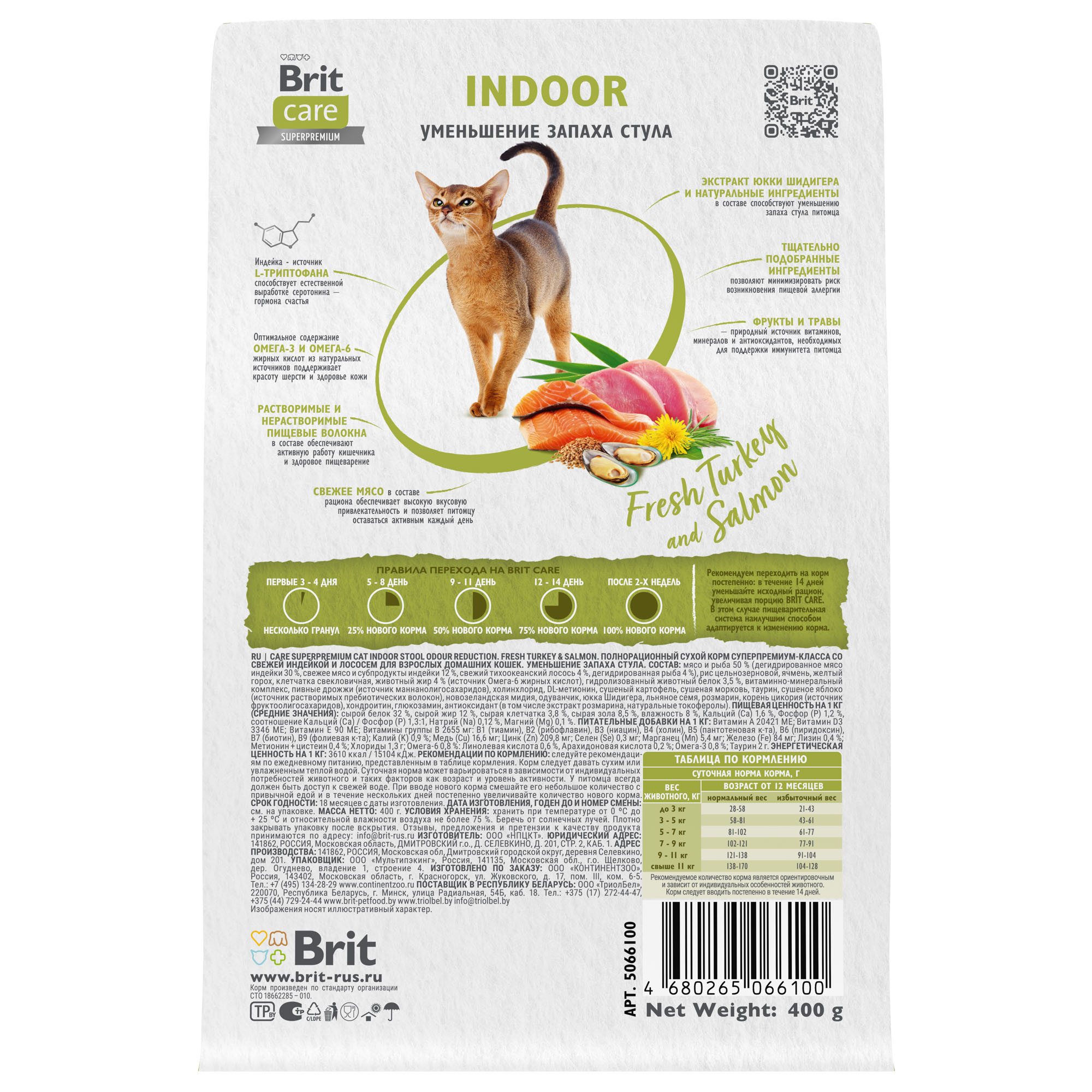 Brit Care Indoor Stool Odour Reduction Индейка/Лосось для кошек 400 г