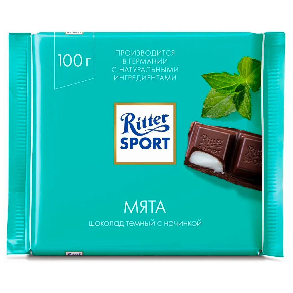 Ritter Sport шоколад спорт тёмный с мятой 100г