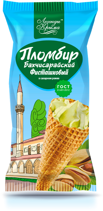 Мороженое пломбир со вкусом фисташки в ваф. сах. рож. с шок. глаз. (Бахчисарайский)100 гр.
