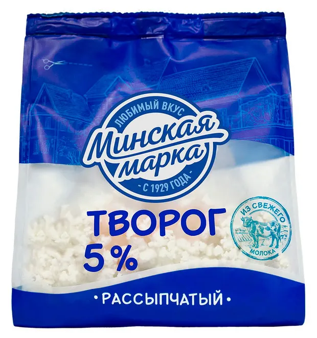 Творог рассыпчатый "Минская марка" 5,0% пакет 350 г.