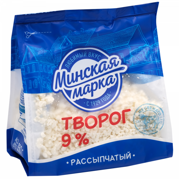 Творог рассыпчатый "Минская марка" 9,0% пакет 350 г.