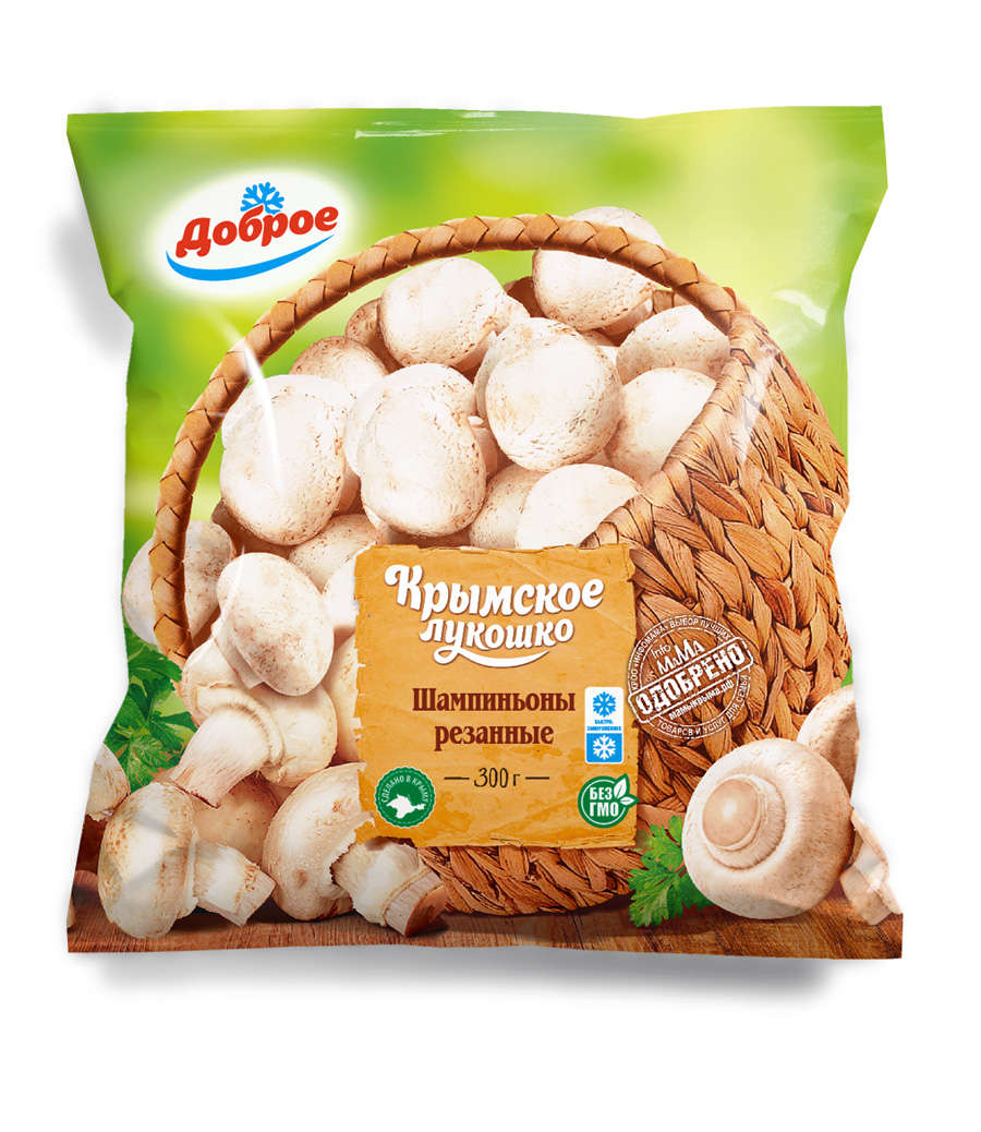 Крымское Лукошко п/ф Грибы шампиньоны резанные, 300гр. Доброе