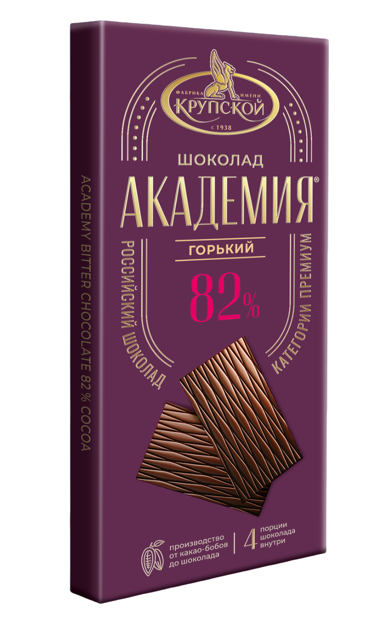 Плиточ. горький шоколад "Академия" какао 82% 0,088 гр.