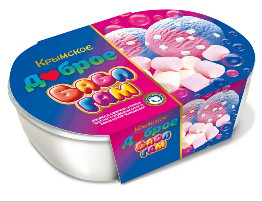 Морож. сливоч. со вкусом Бабл Гам и воздуш. суфле со вкус. ванили 450гр, (рр контейнер)