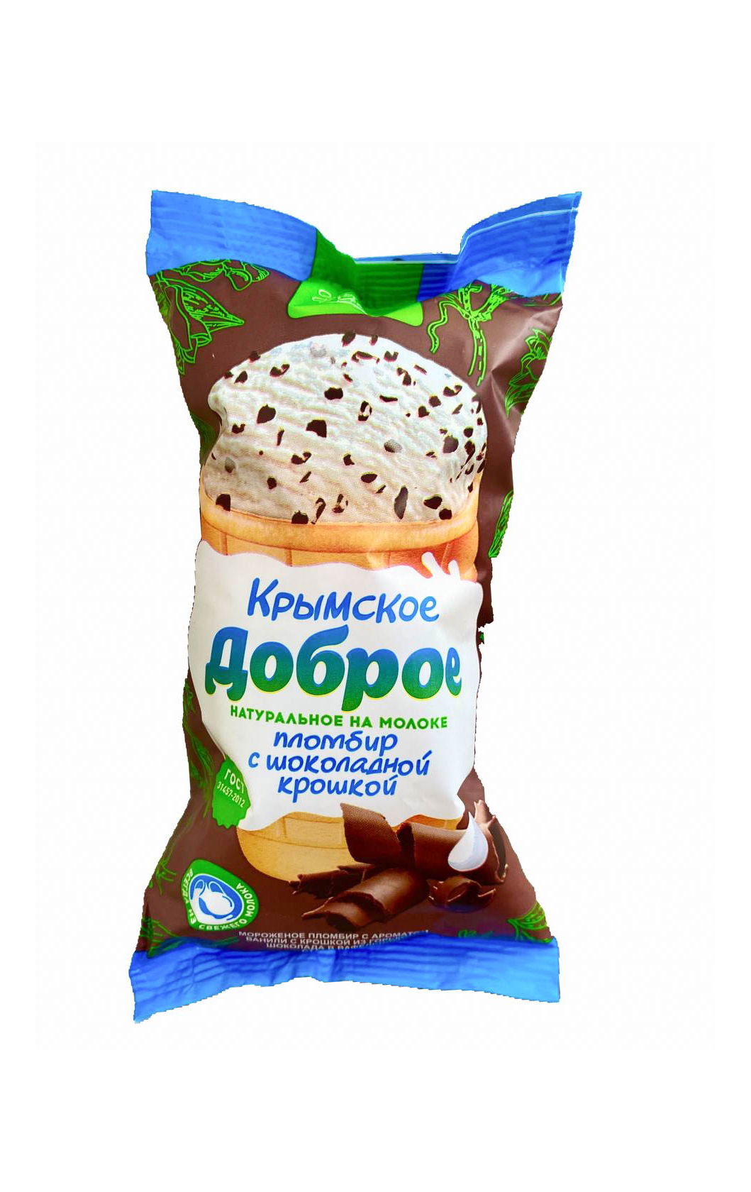 Морож. пломбир с аром. ванили с крошк. из шок. глазури в ваф. стак. 90г