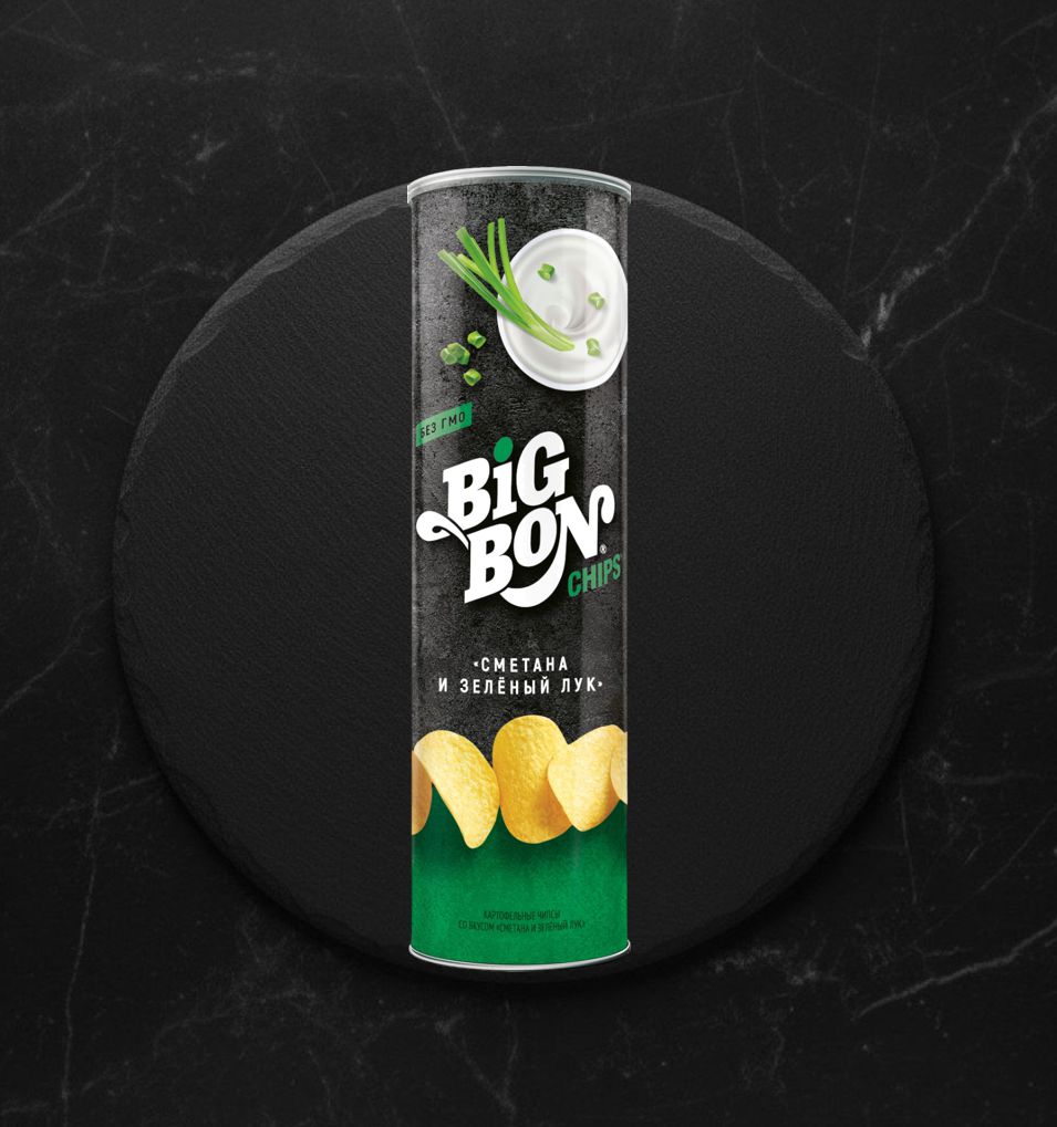Чипсы Биг Бон Сметана и зеленый лук 130г (тубус)