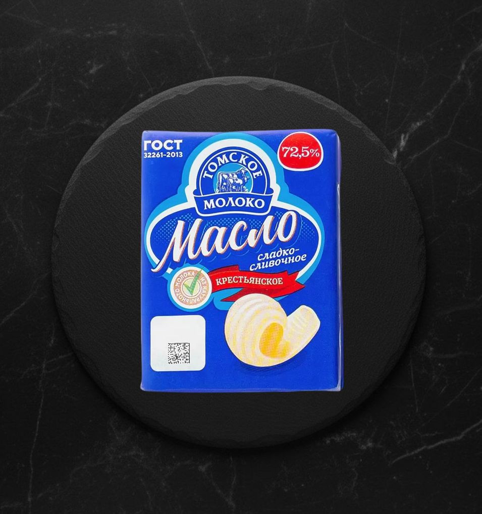 Масло сладко-сливочное несолёное Крестьянское 72,5% Томское молоко 180г