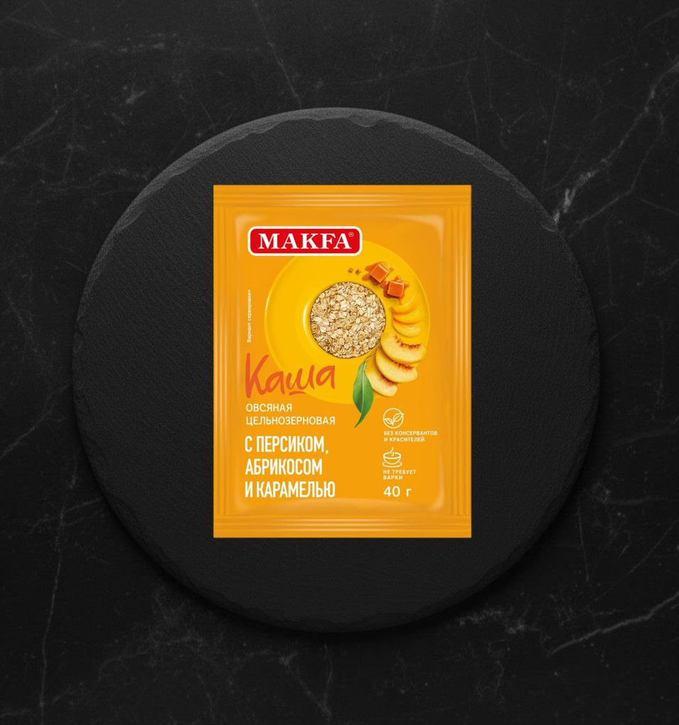 Каша БП овсяная с персиком, абрикосом и карамелью МАКФА 40 гр.