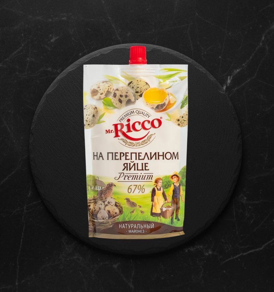 Майонез Mr.Ricco 220мл на перепелином яйце 67%ж 205г дой-пак