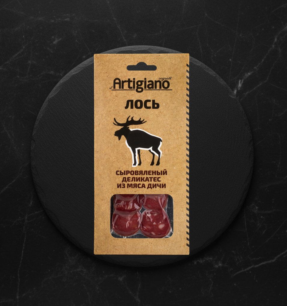 Колбаса сыровяленая из лося 75г нарезка