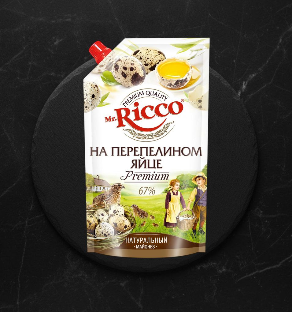 Майонез Mr.Ricco 400мл на перепелином яйце 67%ж 375г дой-пак