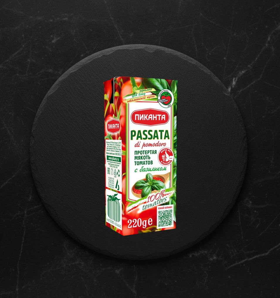 Пиканта Протертая мякоть томатов Пассата с базиликом 220гр tetra-pak