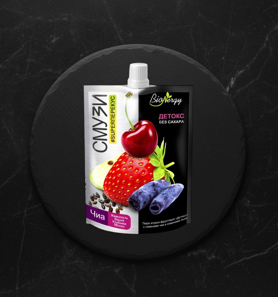 Смузи BioNergy Детокс (Жимолость, Вишня,Клубника,Яблоко, сем.Чиа) 120г д/п