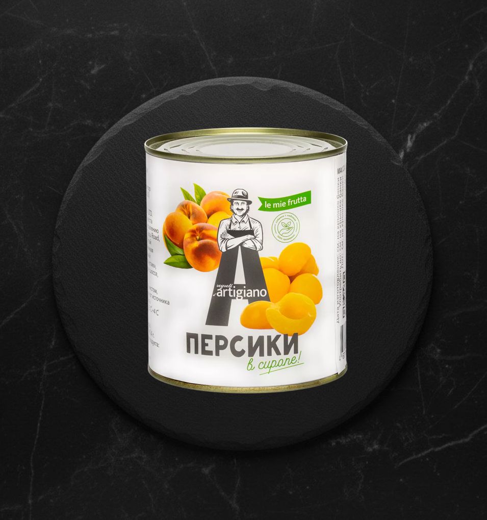 Персики в сиропе половинками ARTIGIANO 850 мл.