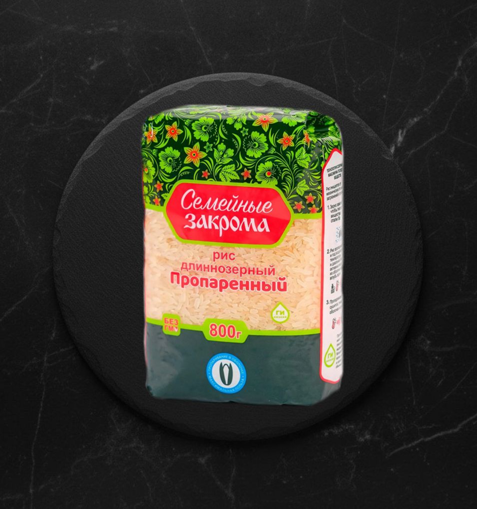Рис длиннозерный пропаренный 800гр ТМ Семейные закрома