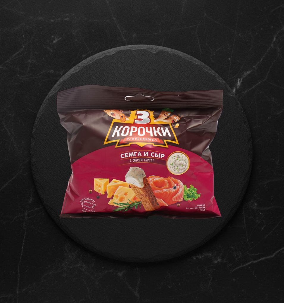 Сухарики 3Корочки Сыр с семгой ржан. 100 гр