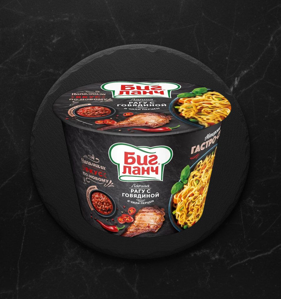 Лапша Б/п Биг Ланч Рагу с говядиной и чили перцем 90г 1*24