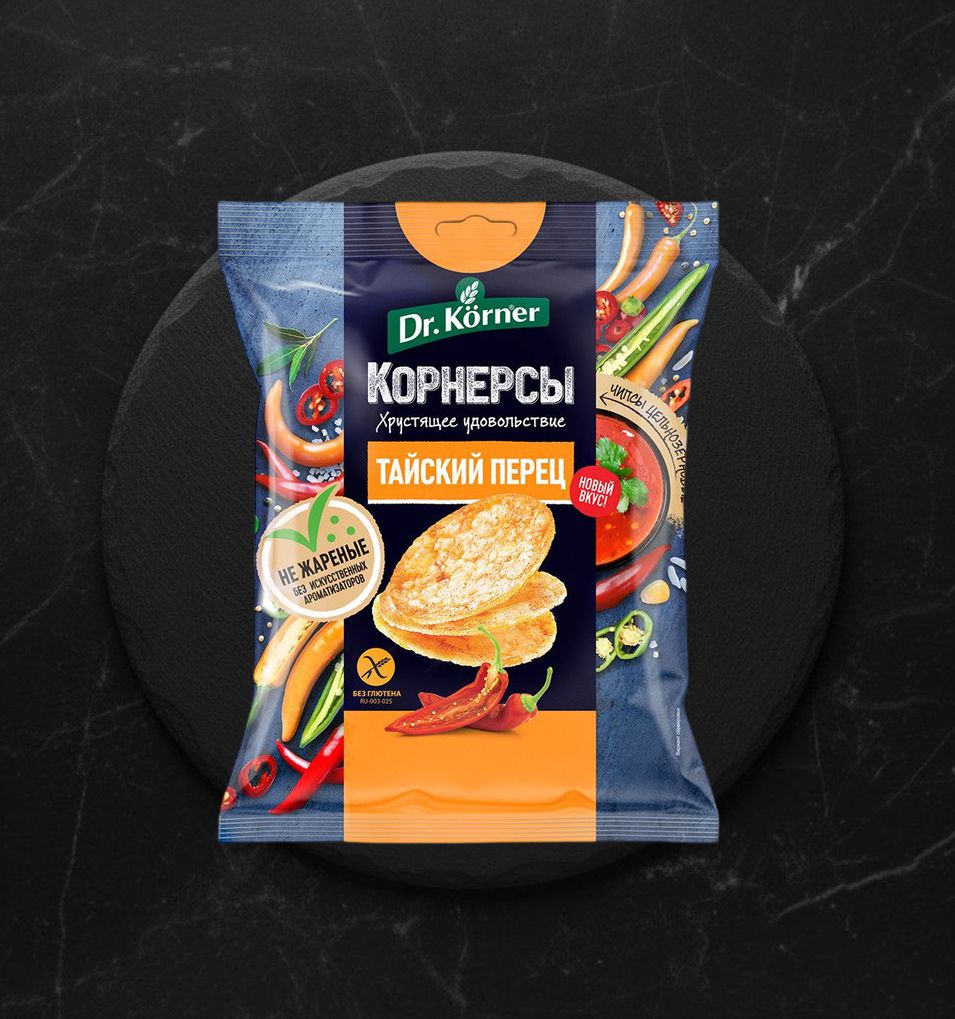 Чипсы DR. KORNER рисово-кукурузные цельнозер., с тайским острым сладким перцем, 50г