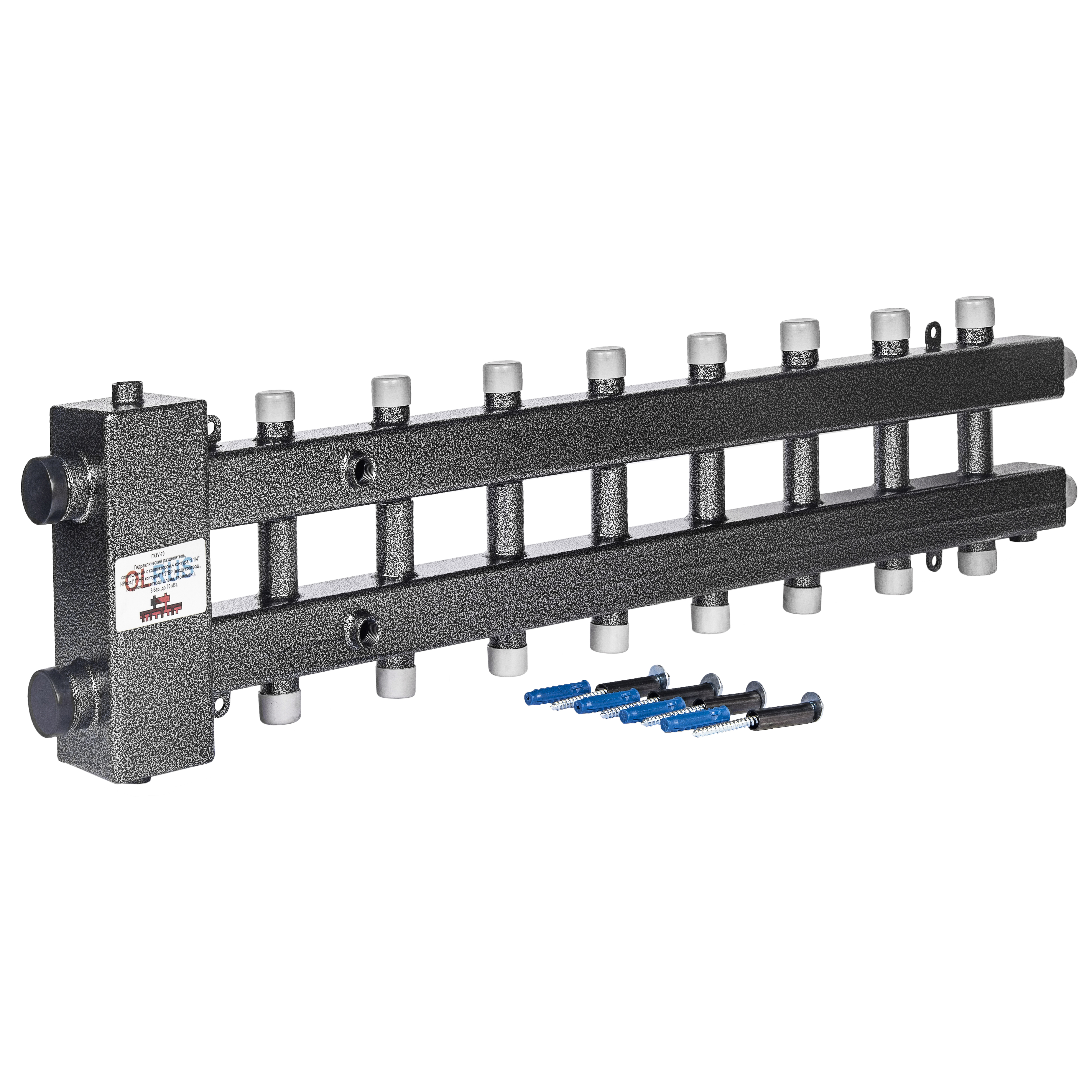 Гидравлический коллектор комбинированный 1 1/2" НР * 1" НР, 9 контуров (4+4+1), до 125 кВт, OLRUS, ГК9-110