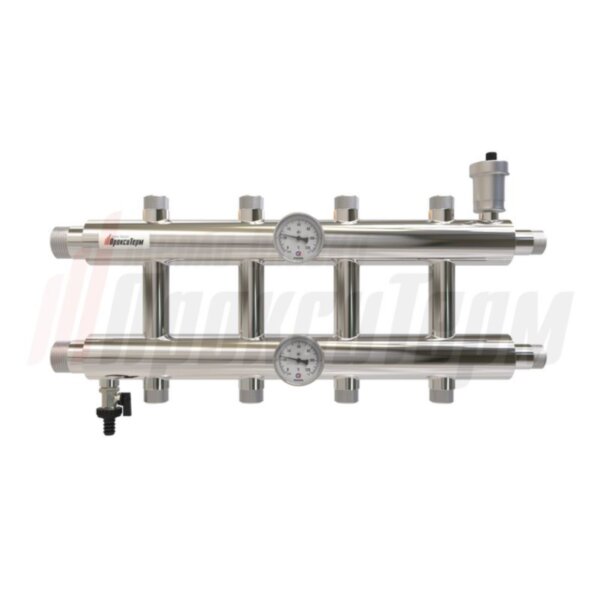 Коллектор распределительный 5 контуров (2+2-1) 1 1/4" нр * 1" нр, до 85 кВт, нерж. AISI 304, ПроксиТерм, GK 32-5
