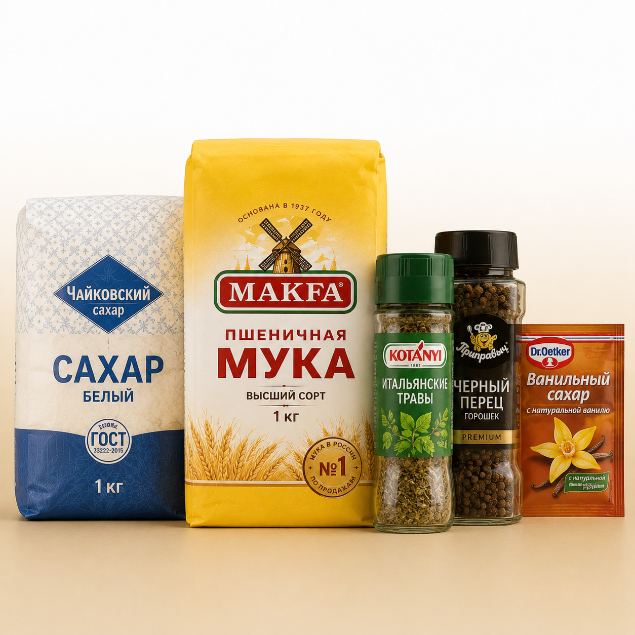 Сахар, мука, специи