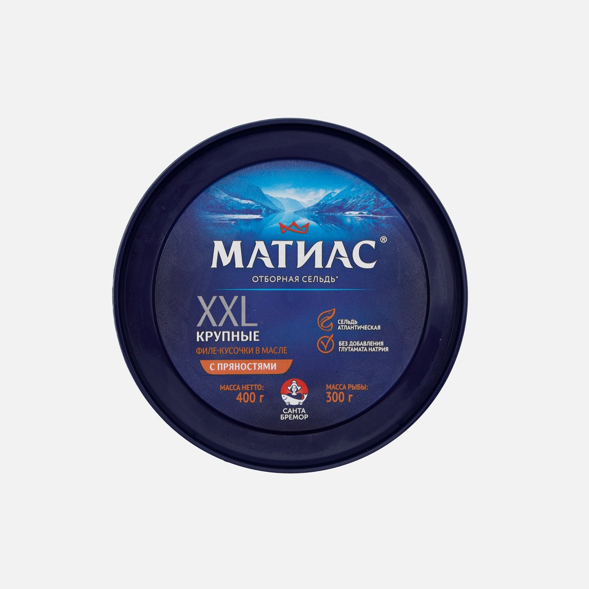 Сельдь отборная Матиас   филе -кус в/м с пряностями XXL 400г шайба