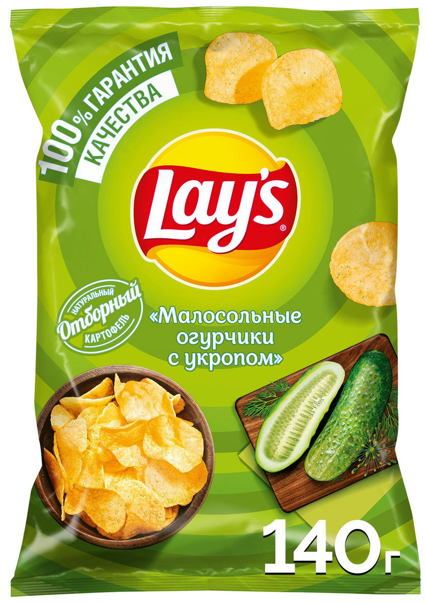 Чипсы Лейс малосол. огурцы с укропом 140г