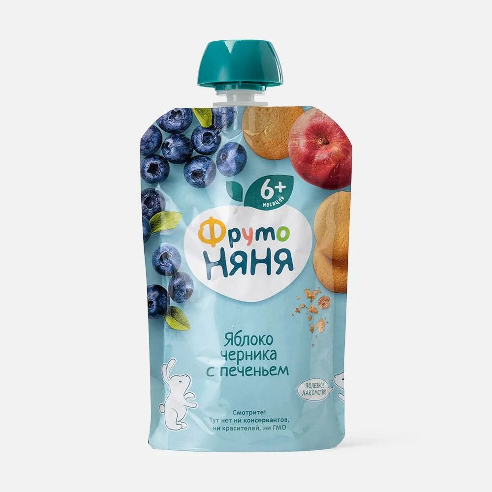 Пюре Фруто Няня яблоко черника с печеньем 90г м/уп