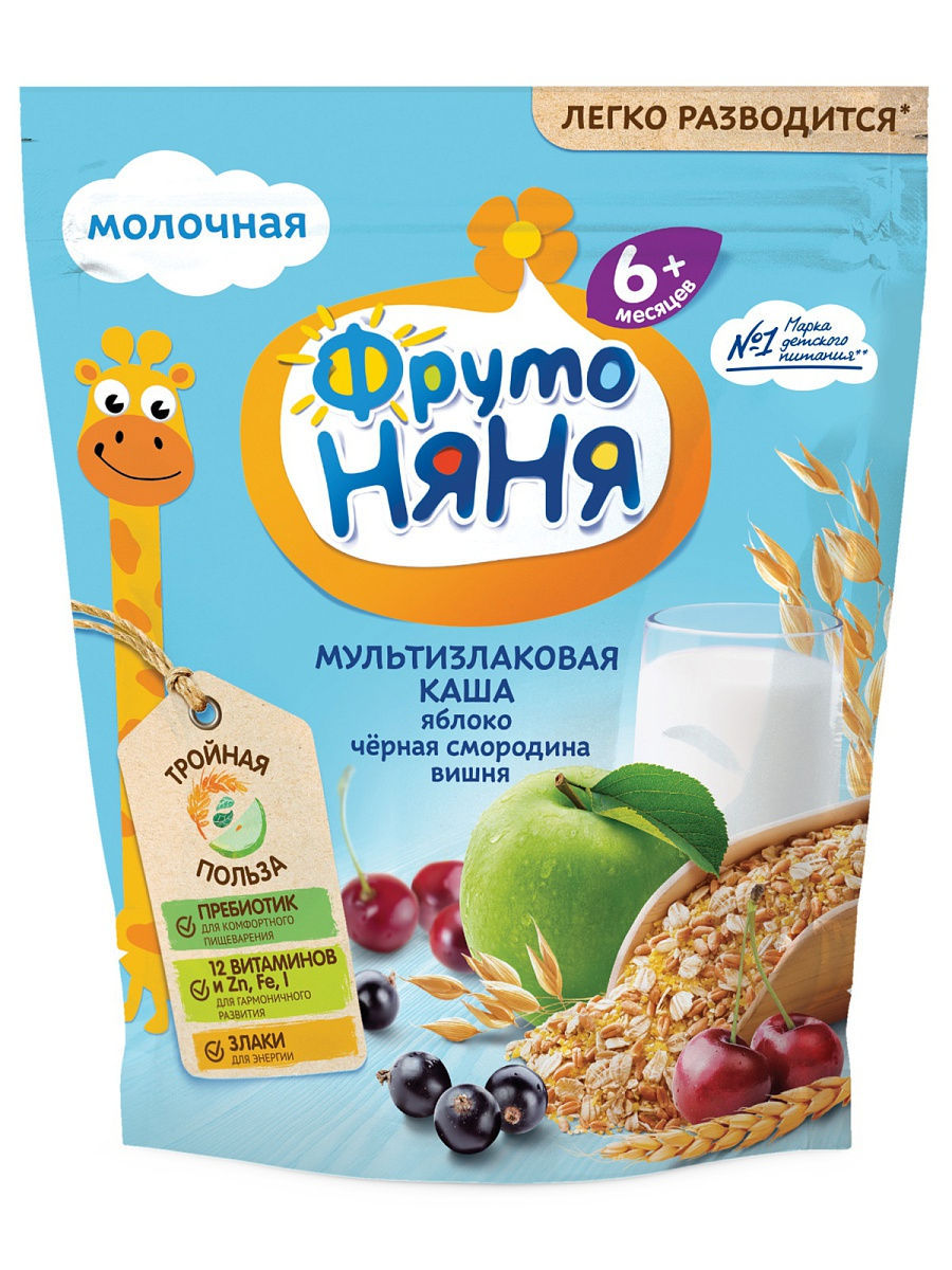 Фруто Няня Каша Мультизлак.яблоко, черн. смор.,вишня  200гр