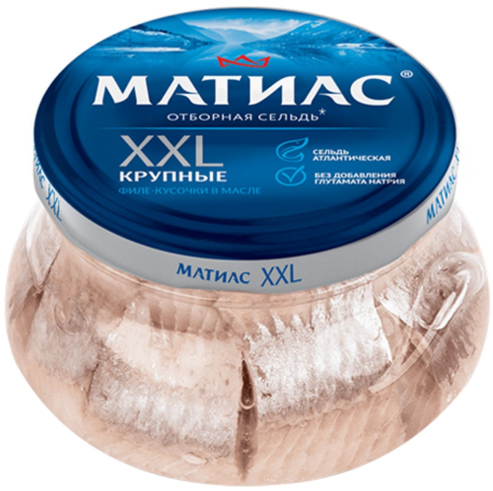 Сельдь отборная Матиас   филе -кус в/м  XXL 400г шайба