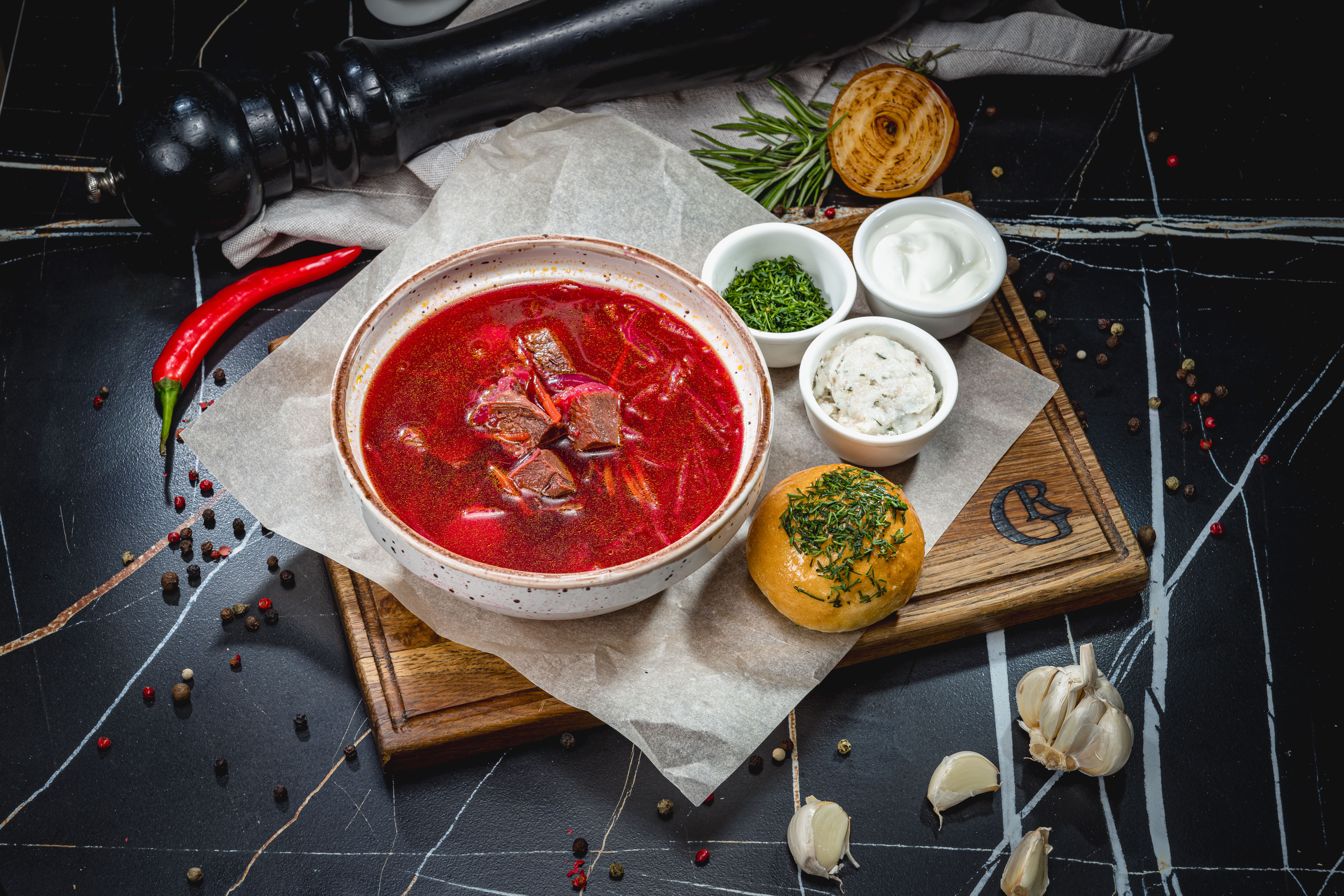 Борщ с мясом буйвола