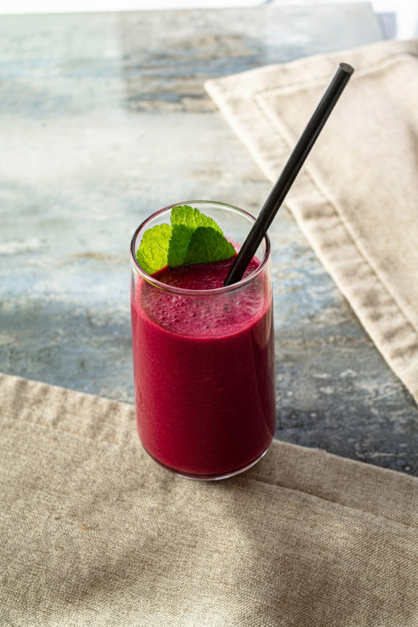 Клубника-клюква (клубника, клюква, апельсиновый сок, сироп гренадин)