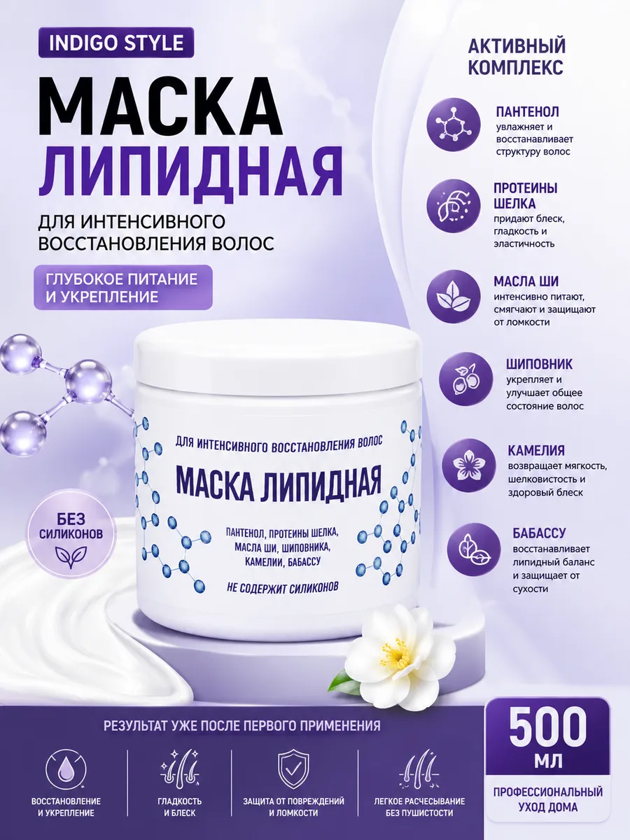 Маска липидная для интенсивного восстановления волос Indigo Style, 500 мл