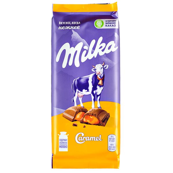 Шоколад молочный с карамельной начинкой Milka, 90г