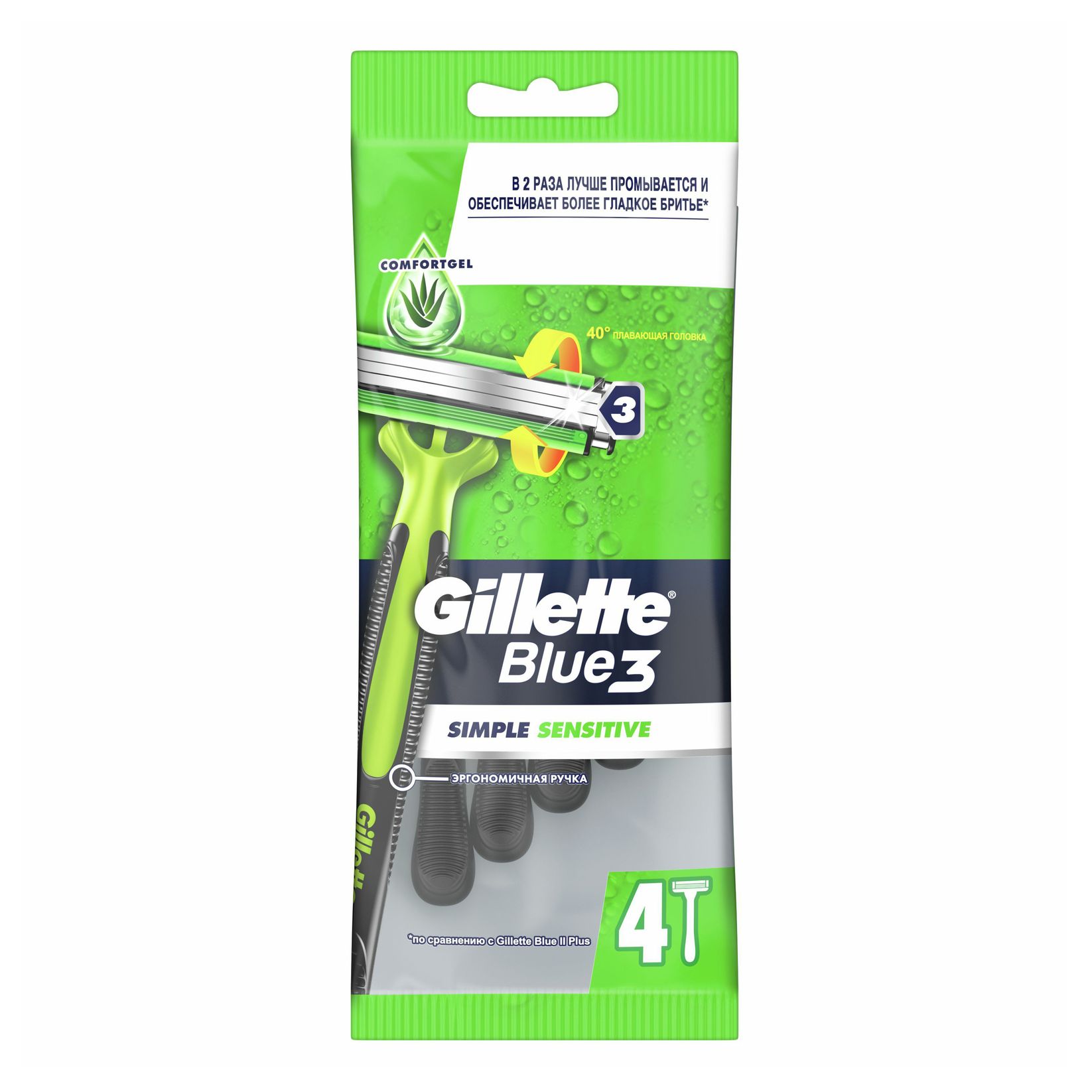 Gillette Бритвенный станок Gillette Blue Simple 3, 4 шт