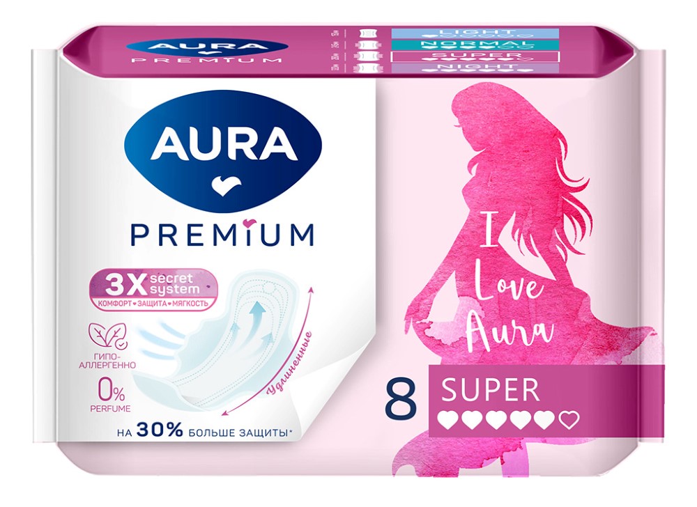 AURA Premium Прокладки женские гигиенические SUPER 8шт
