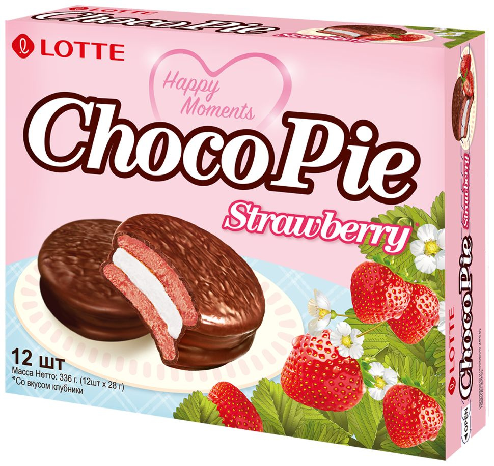 Печенье Lotte Choco Pie Strawberry в глазури 12шт*28г
